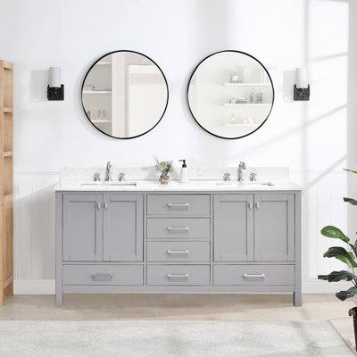 72 po Meuble-lavabo autoportant à double cuve avec plateau technique