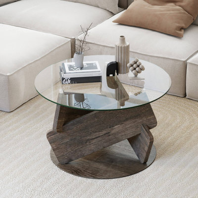 Round Glass Coffee Table 32" Modern Center Table with Clear Tempered Glass Top