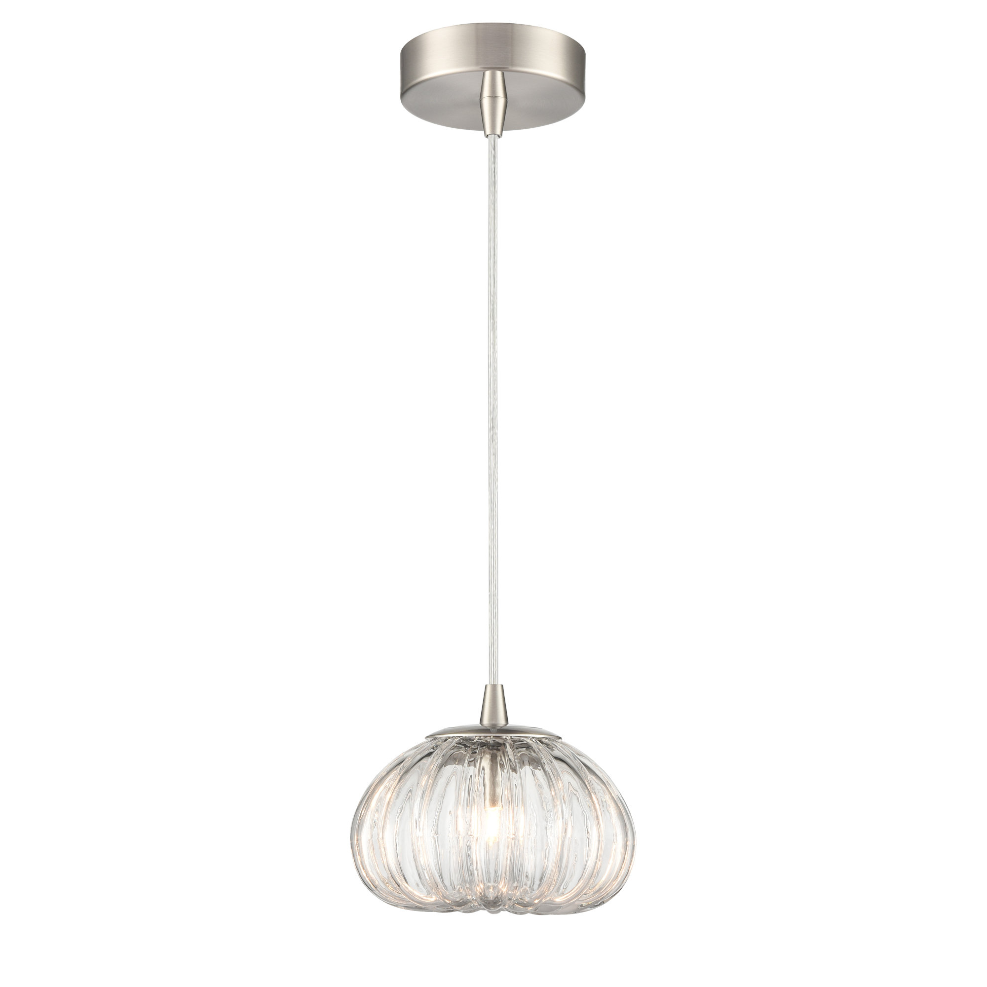 Fairmont Park Satin nickel single pendant with clear ribbed enclosed ...