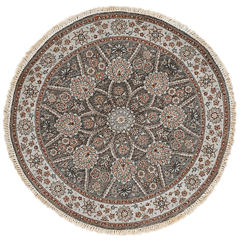 Hand Knotted Wool Area Rug in Green And Cream