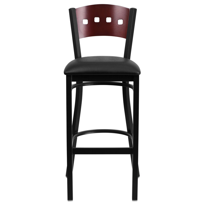Tabouret de bar en métal à dossier carré 4 pièces Prompton Hercules Series, Noir, 2