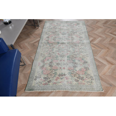 Tapis turc beige en laine noué à la main vintage pour les espaces d'entrée et les dortoirs