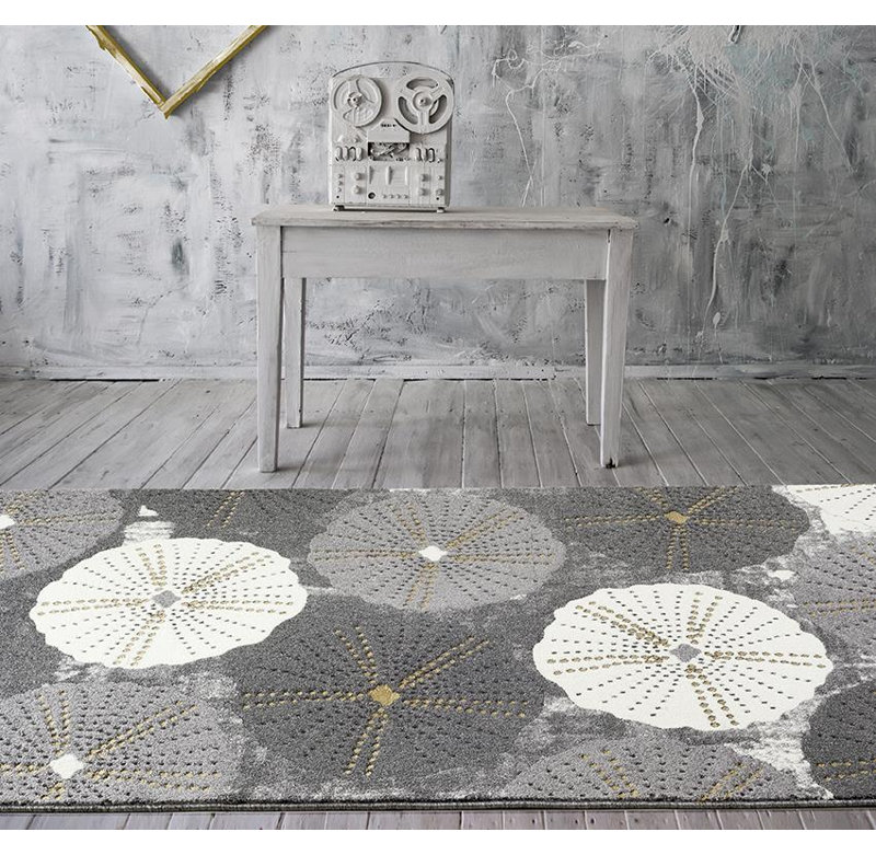 Tapis intérieur / extérieur gris anthracite à motif de bord de mer Dabbs, Rectangle 10 pi x 13 pi