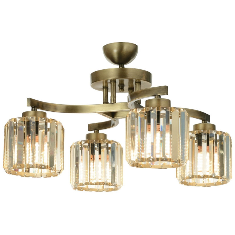 Lustre élégant en cuivre rétro de 22,0 po x 22,8 po | Corps en métal avec capuchon en cristal, 4 ampoules E27 de 40 W maximum | Conception moderne et glamour pour le salon, la salle à manger et le vestibule, superbe luminaire décoratif pour la maison