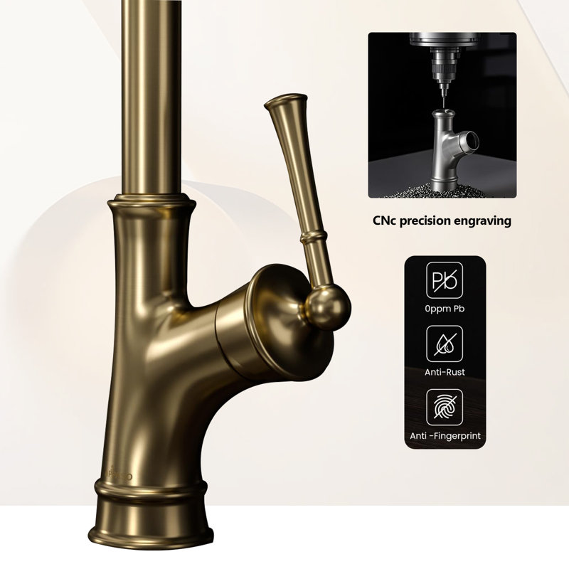 Pull-Down Kitchen Faucet With A Retractable Spray Head, Single Handle, High Arc, Single Hole Pull-Out Kitchen Sink Faucet.