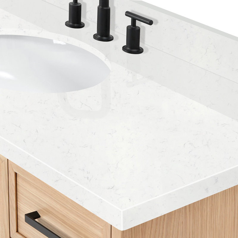 ARIEL Kelly 48 Single Sink Bathroom Vanity with Carrara Quartz Top, 48", Oak