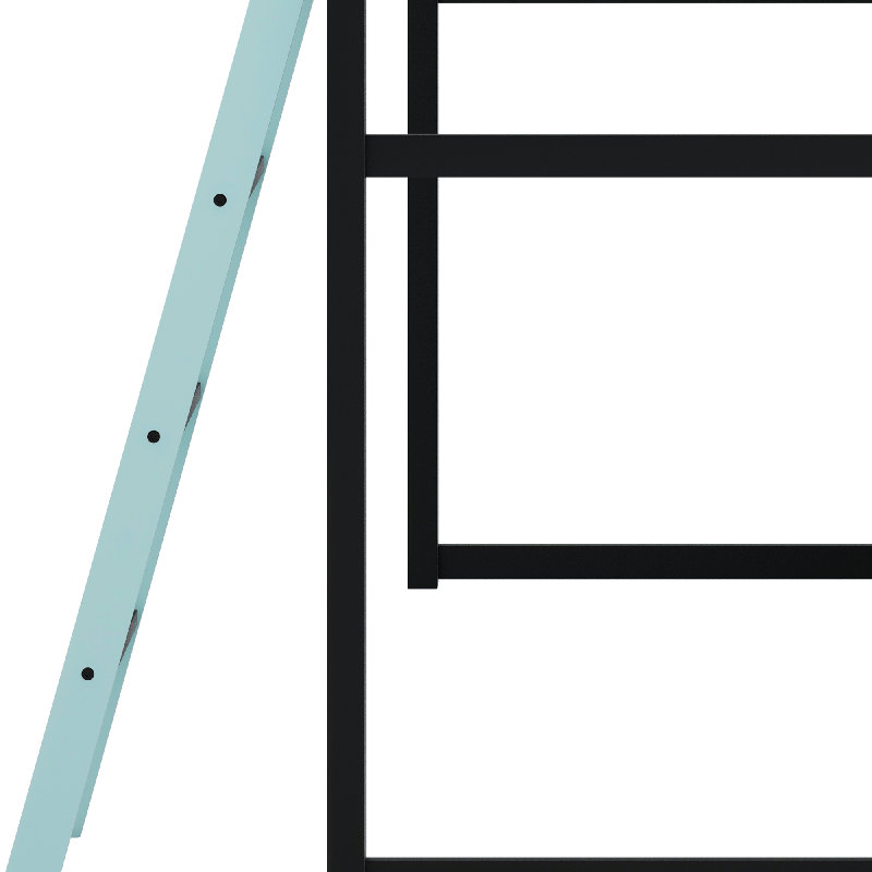 Wood Loft Bed With Desk, Black/Blue