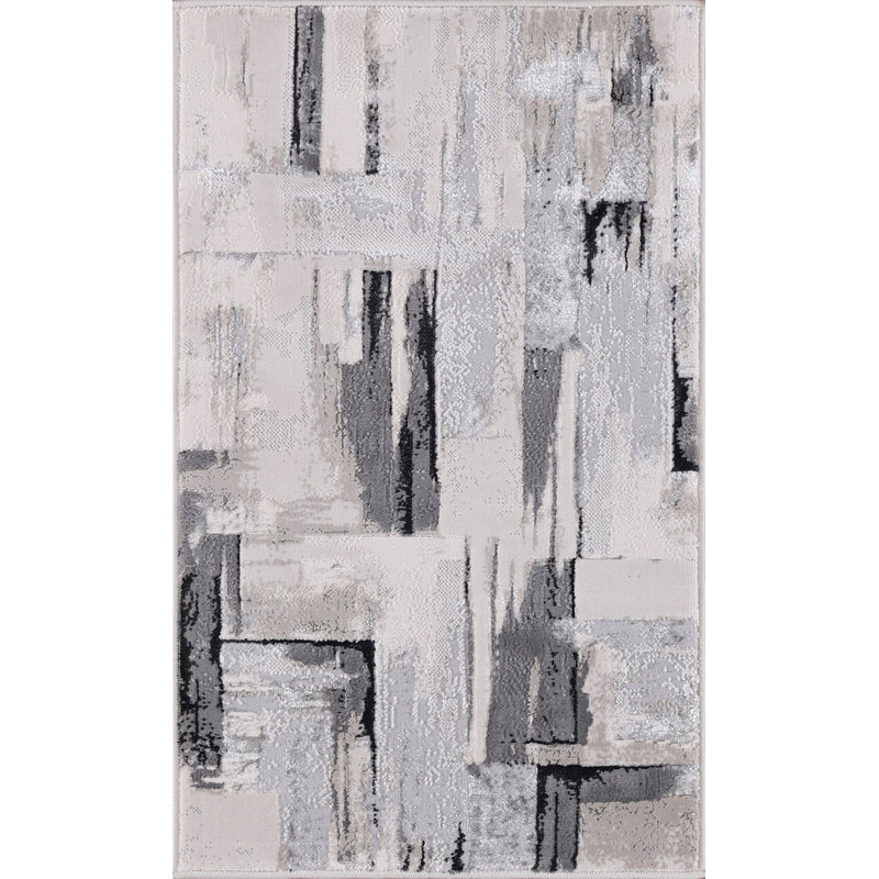 Figueroa Collection Abstract Gray/Black Neutral Area Rug, Rectangle 1'9" x 2'9"