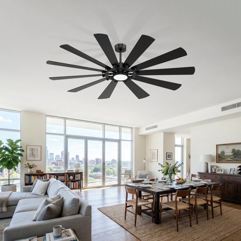 62/72-inch 10-Blade Ceiling Fan With Light And Remote, Quiet Reversible Dc Motor, 6-Speed Large Room Fan With 3CCT LED, For Living Room