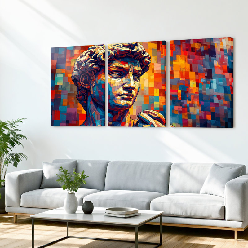 Ensemble de 3 tableaux muraux en mosaïque colorée représentant la statue de David, 2030
