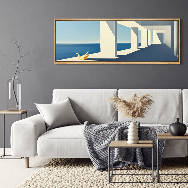 «Relaxing Calm Blue Ocean Simple Gallery Buildings», impression sur toile encadrée surdimensionnée, H 20 po x l 60 po
