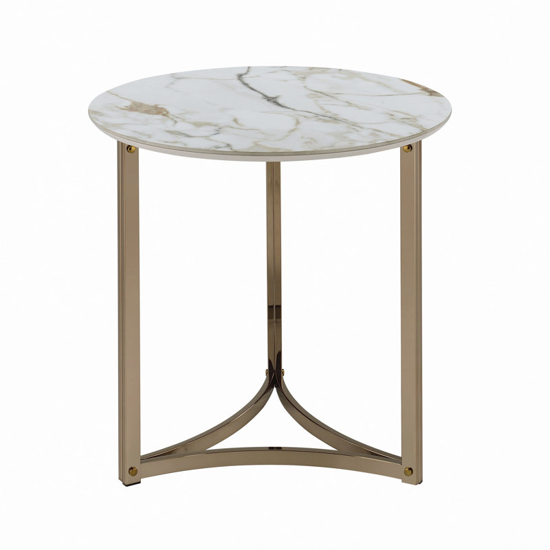 Table de bout en pierre frittée et finition champagne
