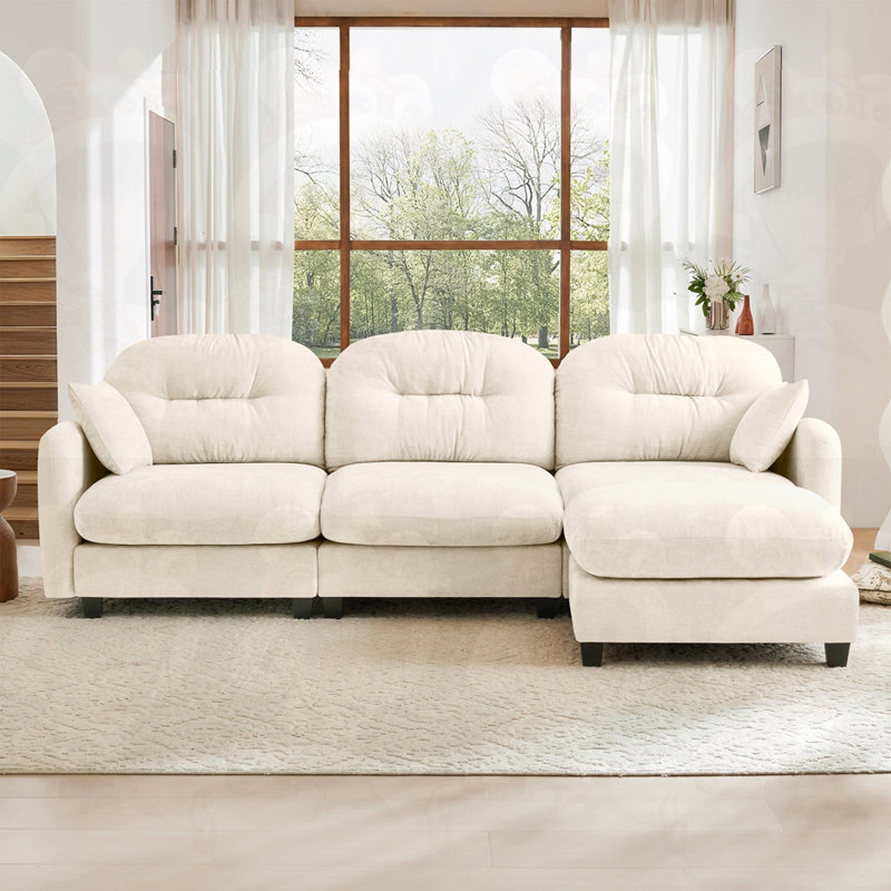 Canapé modulaire 3 places avec 1 repose-pieds, 3, H 36,6 po x l 107 po x P 59,5 po, Beige