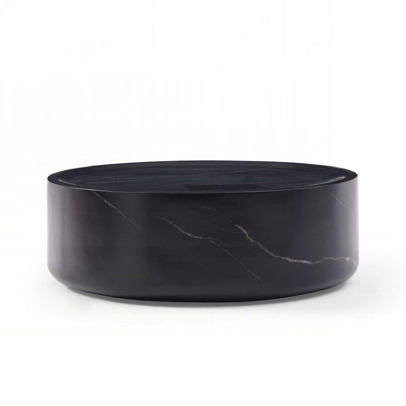 Marble Coffee Table With Fiberglass,Solid, Black, 11.81" H x 31.49" L x 31.49" W