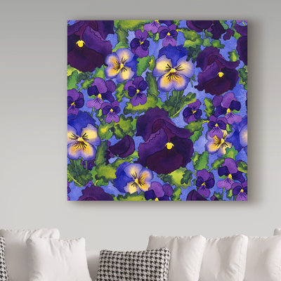 Taryn 'Fertile Rising Pattern Pansies' Watercolor Painting Print on Wrapped Canvas