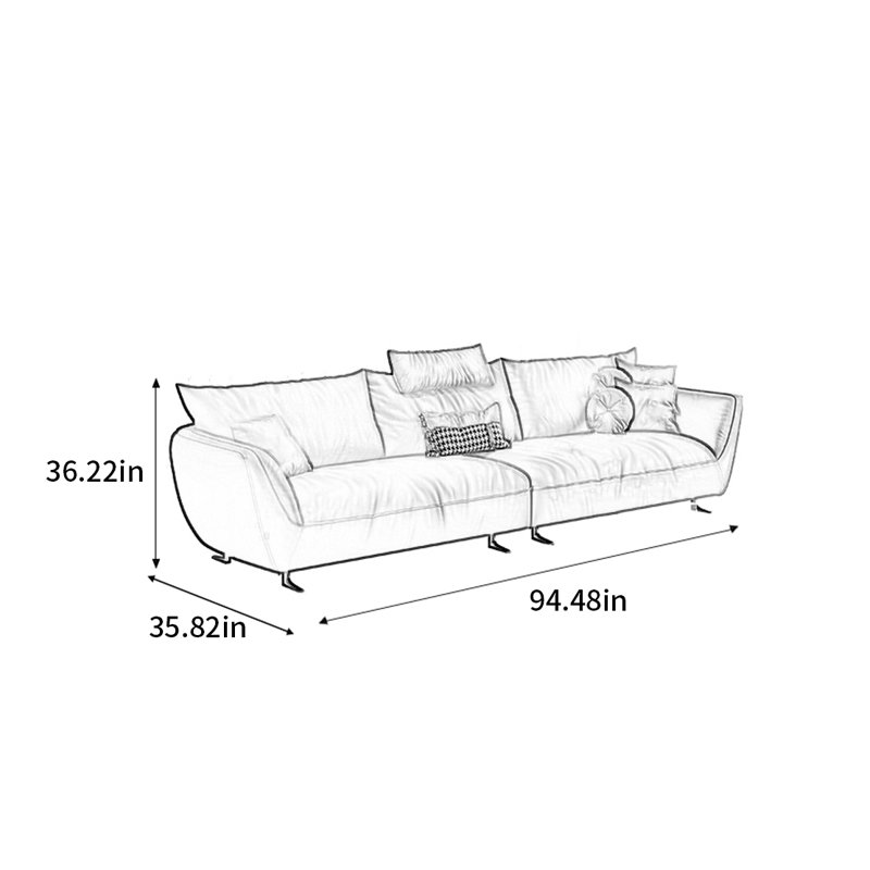 Canapé italien minimaliste rétro, 3, H 36,22 po x l 94,48 po x P 35,82 po