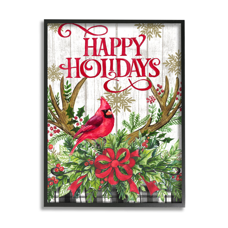 Joyeuses fêtes, cardinal encadré par la représentante Elena Levison Designs, Giclée encadrée noir minuit