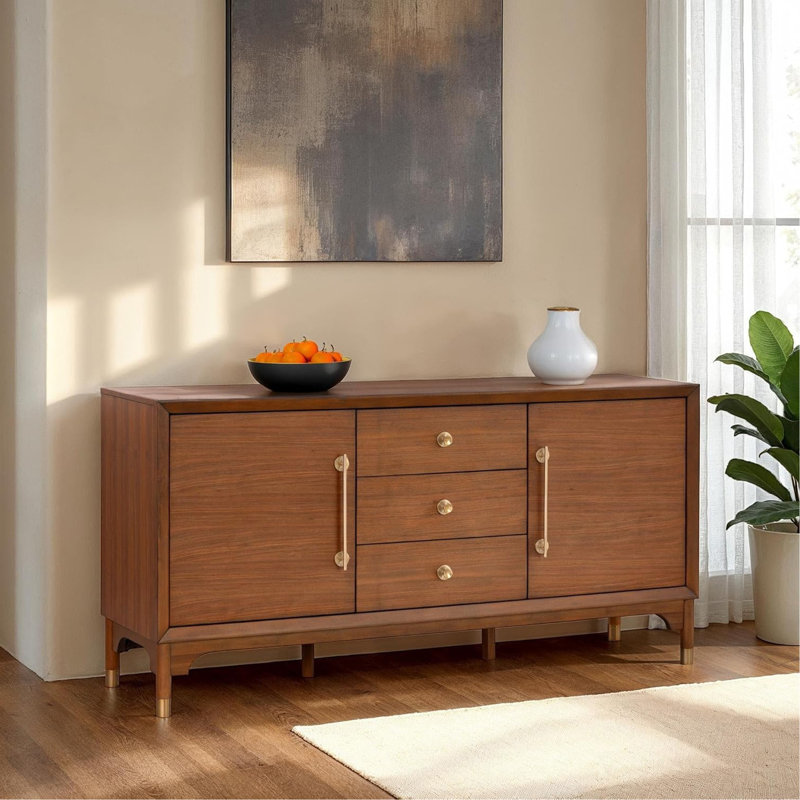 1Pc Contemporary Server Rubberwood Gold Metal Handles Dining Room Server Storage