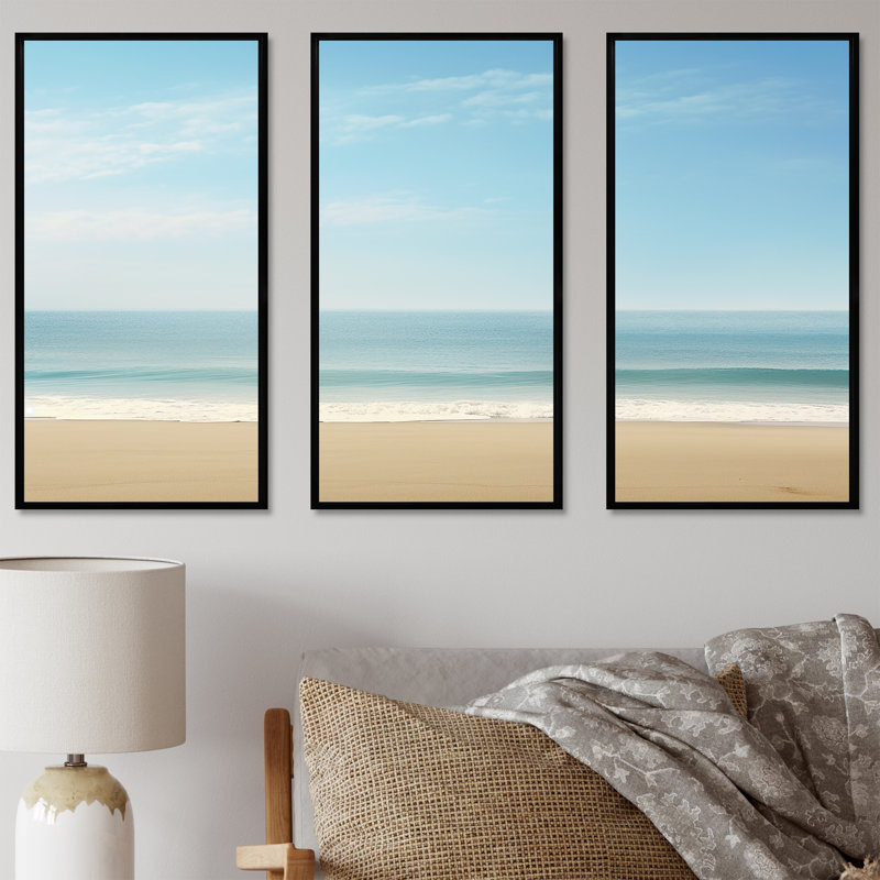 «Coastal Hush Dreaming Beach Sand II», ensemble d'art mural côtier, H 28 po x l 36 po x P 1 po, Cadre flottant noir