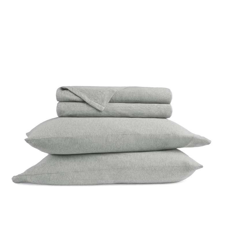 Ensemble de draps en jersey 4 pièces 100% coton, Gris clair, Ensemble de draps pour grand lit + un drap-housse 