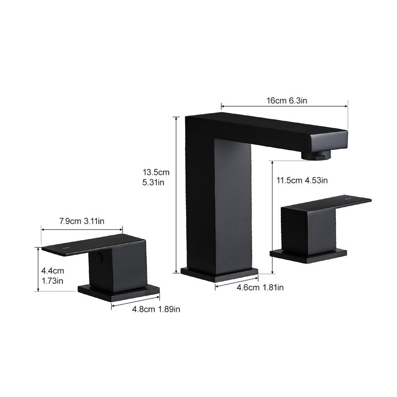 3 Hole 8 Inch Widespread Matte Black Stainless Steel Bathroom Sink Faucet, Handles, Avoid Leaking Cartridge Valve