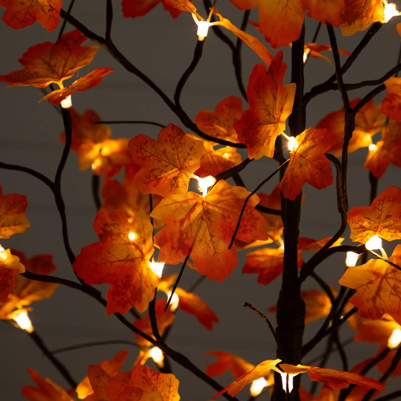 Pre-Lit Minimalist Autumn Maple Artificial Fall Tree With 96 Warm White LED Lights, 60" H x 36" W x 36" D