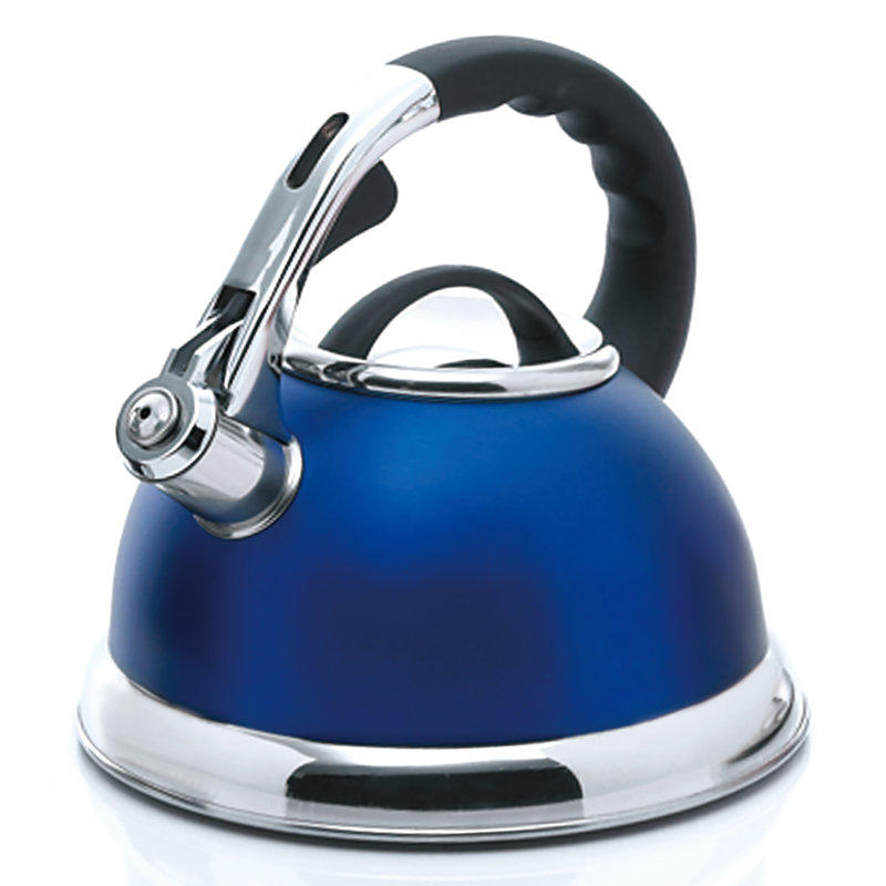 Bouilloire à sifflet en acier inoxydable Creative Home Camille 3 pte avec fond en aluminium, Bleu