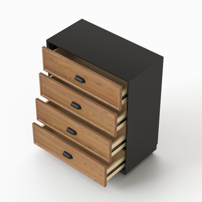 31.49 Inch Modern 4 Drawer Dresser Engineered Wood Chest Of Drawers With Black Frame Small Bedroom Storage Cabinet