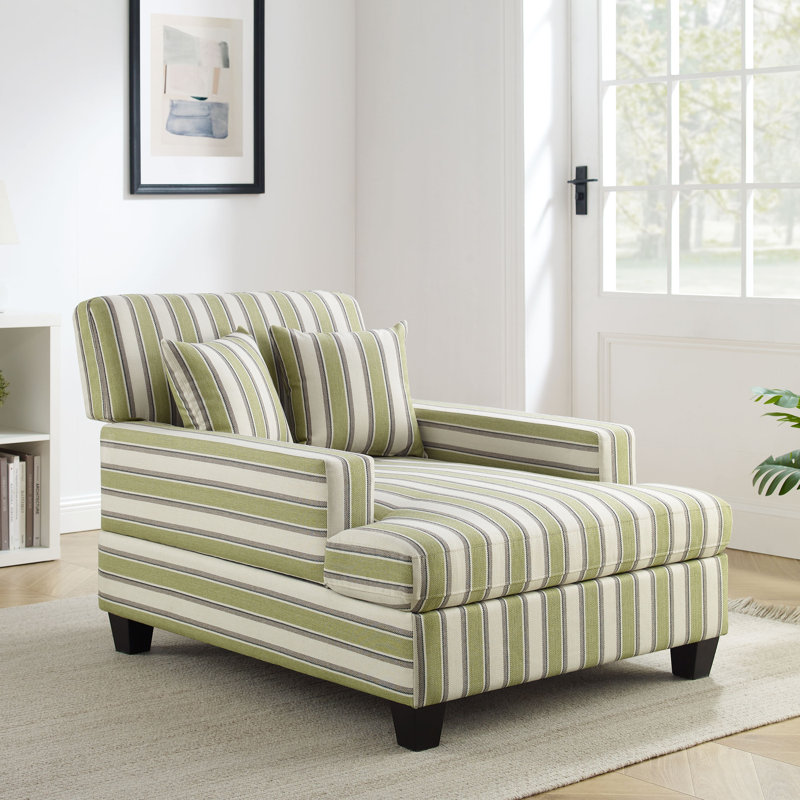 Chaise longue rembourrée en tissu 39,76 po, Lin vert à rayures