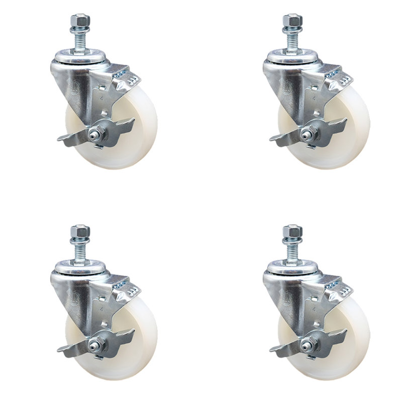 Ensemble de roulettes à tige filetée de 4 po avec roulettes en nylon de 12 mm avec frein SCC