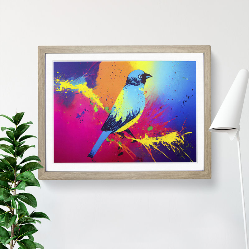 Bird Splash Vol.5 Abstract 1 Piece Single Picture Frame Wall Art, 34cm H x 46cm W x 2cm D, Oak