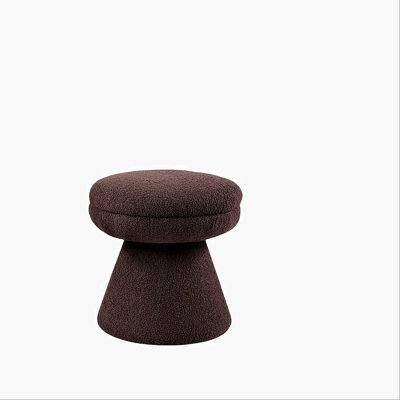 Brown Finish 1Pc Round Top Accent Stool Teddy Fabric Pedestal Base Mushroom Shape Design Contemporary Primary Living Room