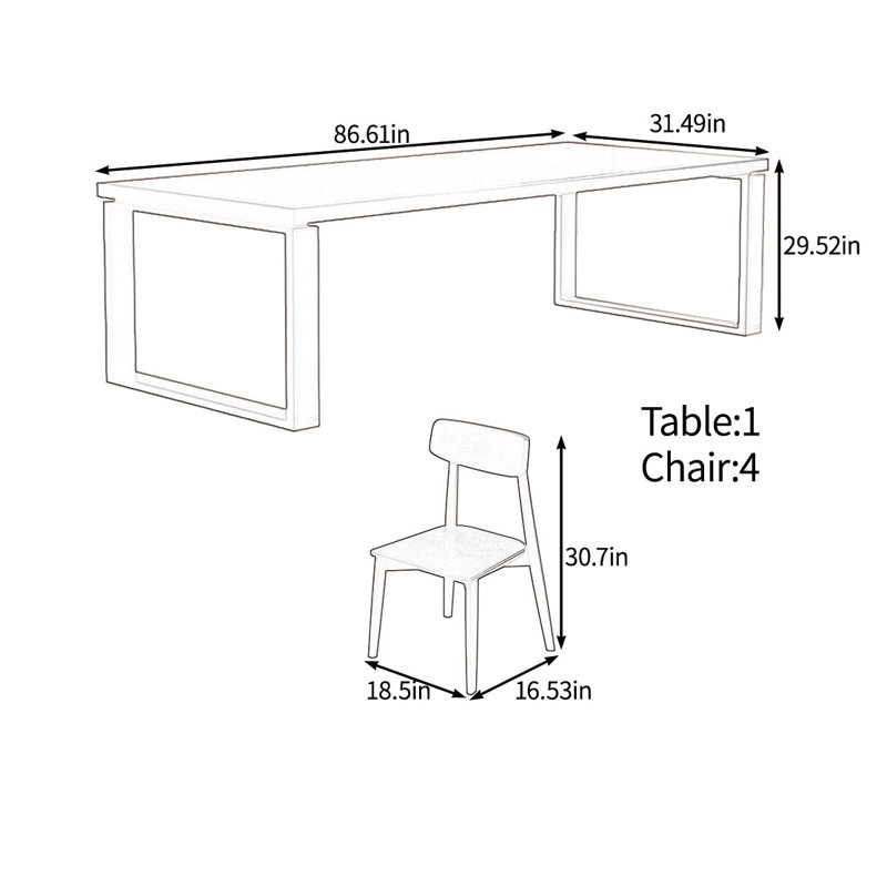 Multi-functional solid wood large board table set, 29.52"H x 86.61"L x 31.49"W