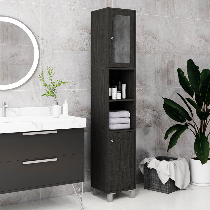 Armoire de rangement haute avec miroir Kleankin, Gris