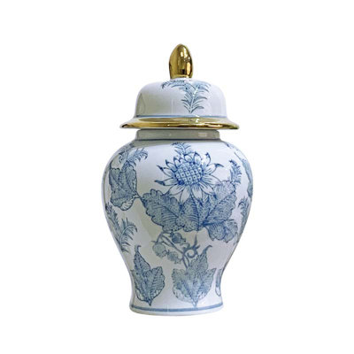 Nola White & Blue Floral Handmade Ceramic Ginger jar