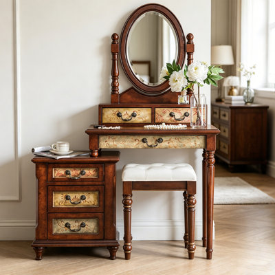 Coiffeuse avec tiroir et tabouret assorti Rustic Country
