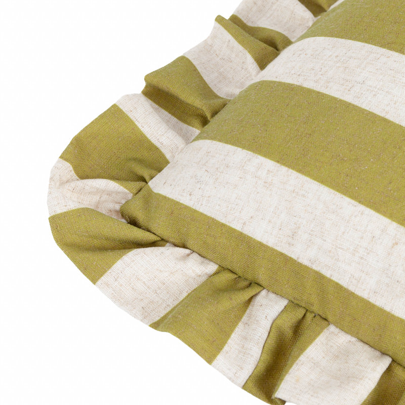 Linen Stripe Striped Green Square Cushion, Feather