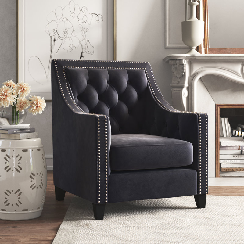 Fauteuil en velours de polyester 28 po Ilhom, Velours noir