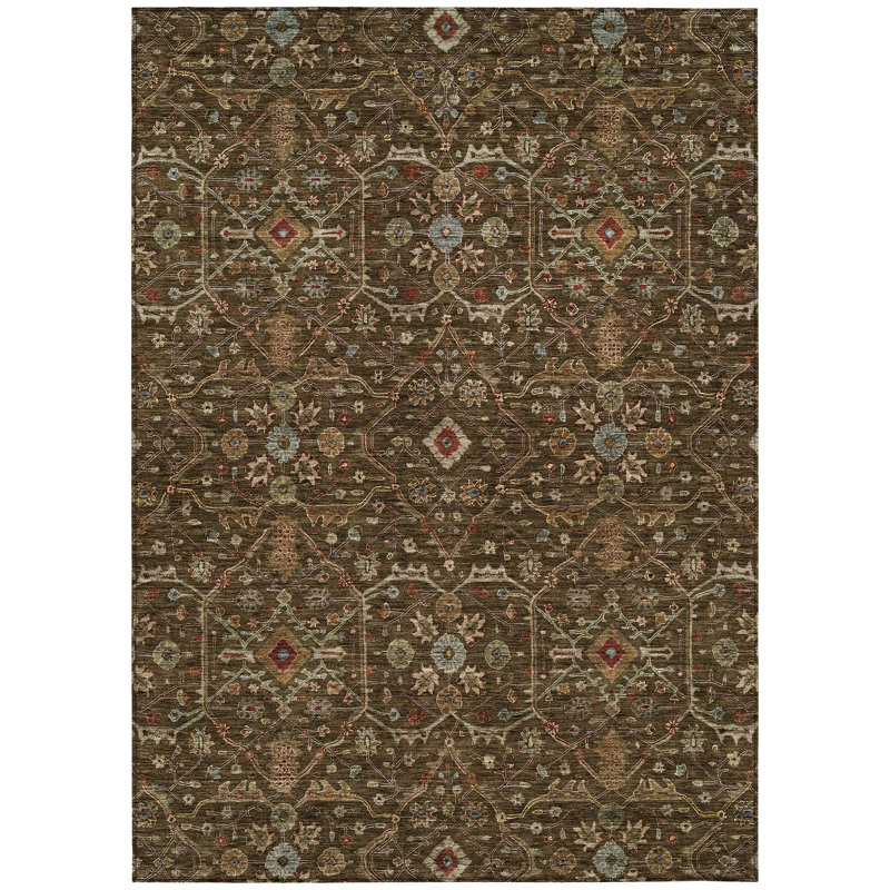 Chocolate Flat Woven Rectangular Washable Synthetic Area Rug