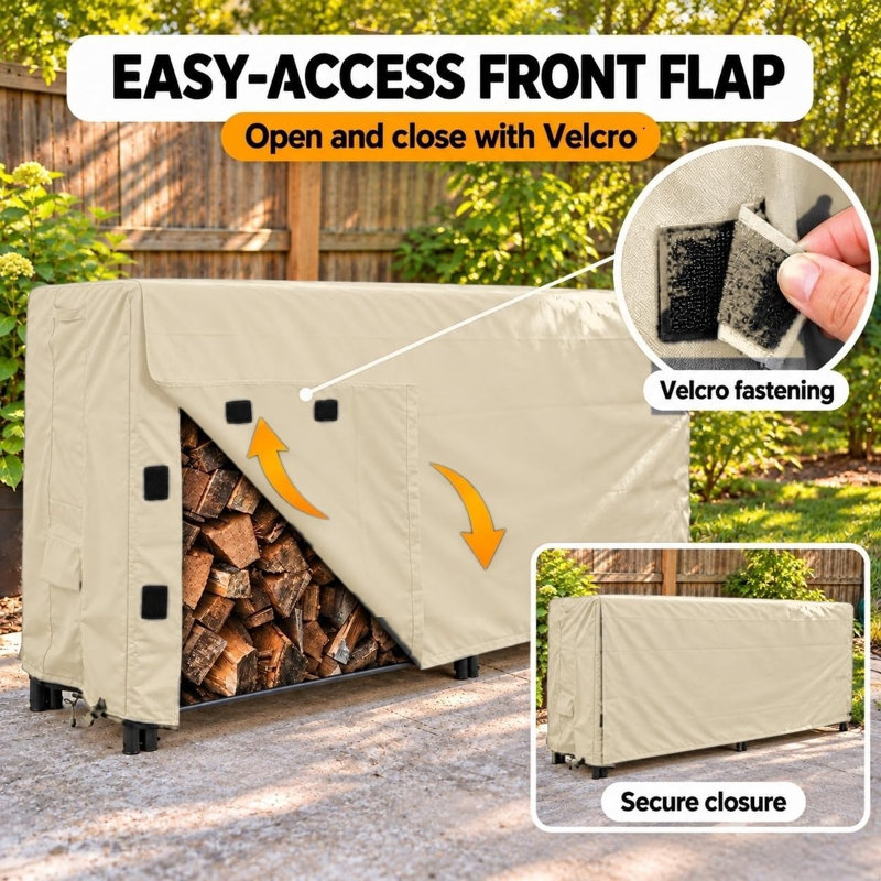 Goodman Outdoor Log Rack Cover, 42" H x 96" W x 24" D, Beige