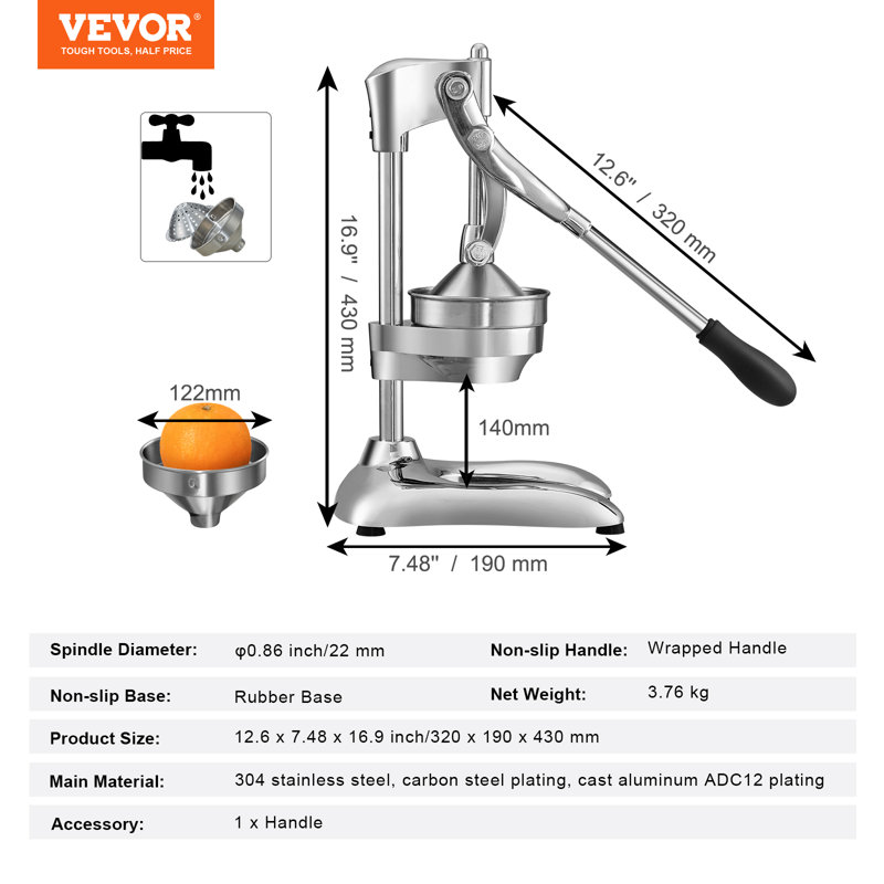 Stainless Steel Manual Citrus Juicer with Ergonomic Handle