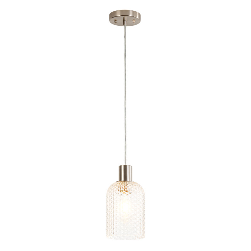 Luminaire suspendu en verre texturé à 1 lumière pour salle à manger Dansby, Chrome poli