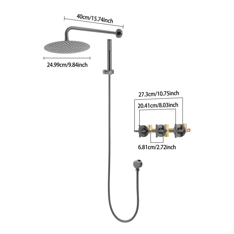 10-Inch Shower Kit With Handheld Spray, Grey