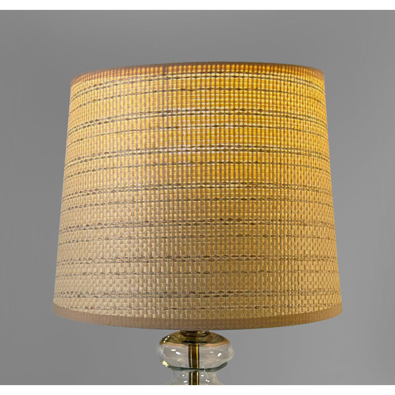 Lampe de table en laiton laiton avec abat-jour tissé naturel
