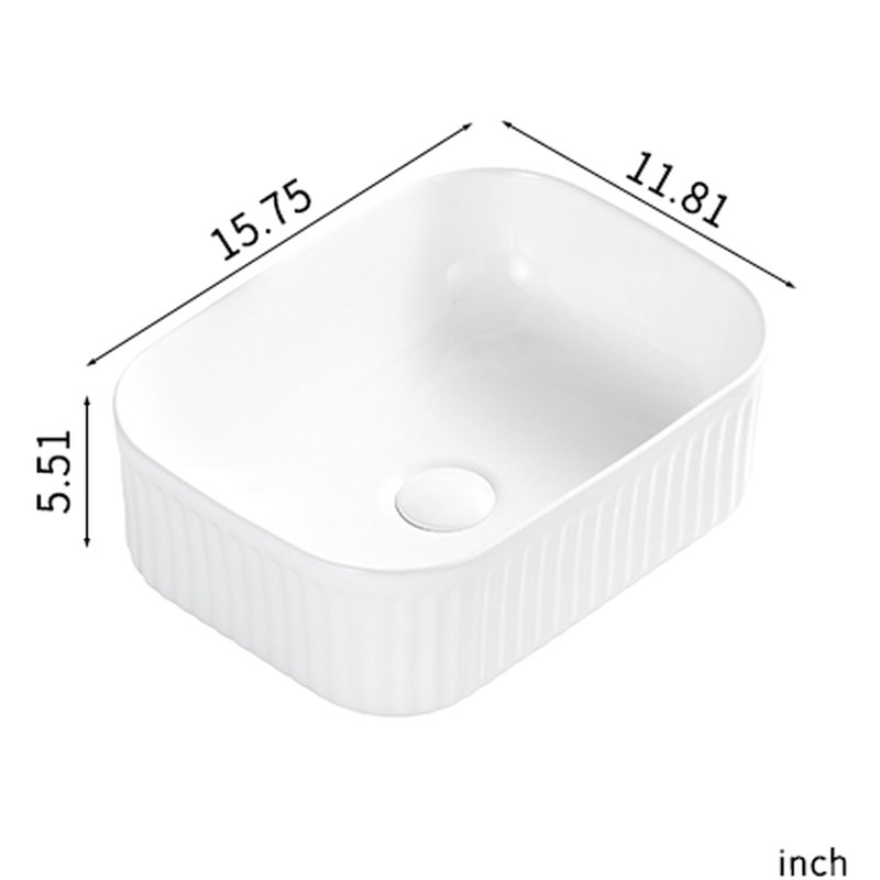 Lavabo vasque de salle de bain rectangulaire en céramique blanc laiteux au-dessus du comptoir, texture mate pour un look haut de gamme, facile à nettoyer et à entretenir, 15,8 de profondeur, 11,66 de largeur, 5,48 de hauteur, 17,28 lb de poids américain