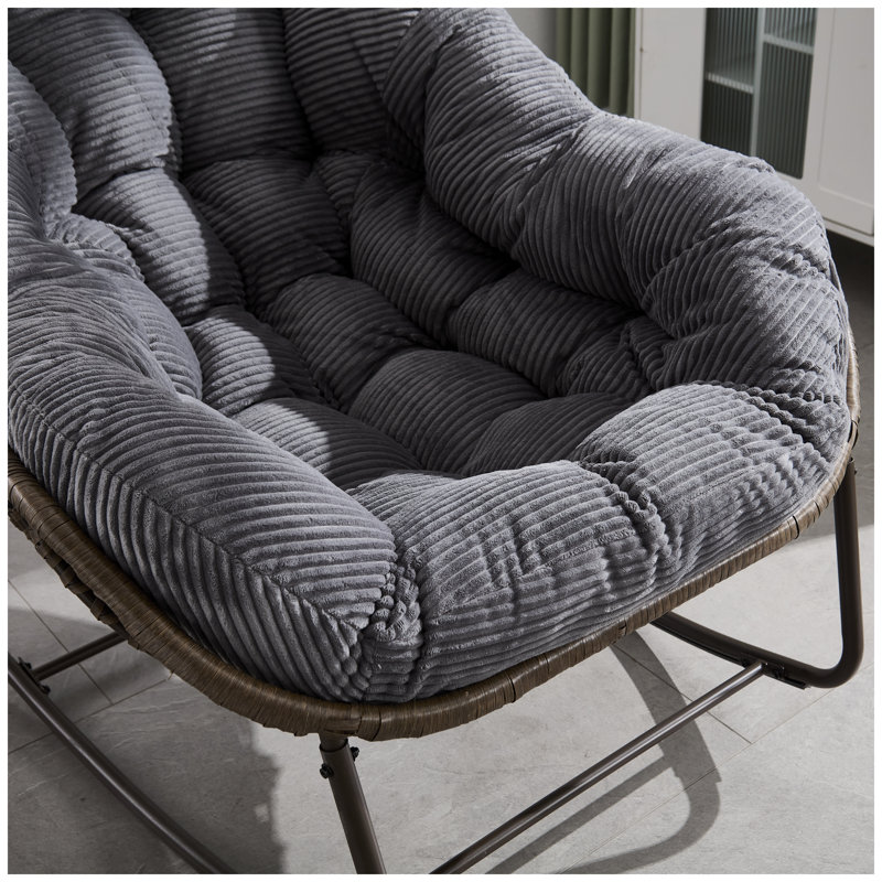 Outdoor Steel Frame Rattan Rocking Chair with Cushion - Grey