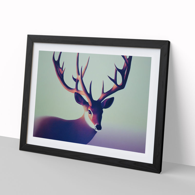 Delicious Stag Deer - Single Picture Frame Print, 46cm H x 64cm W x 2cm D, Black
