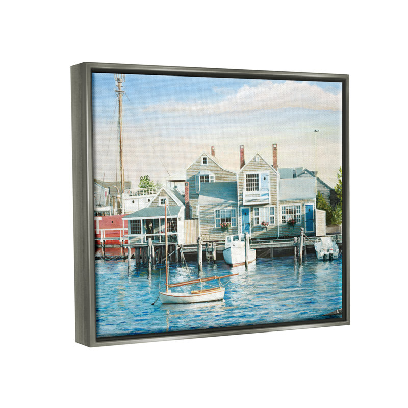 «Relaxing bateaux flottant port de marina» par Tom Mielko, H 17 po x l 21 po x P 1,7 po, Cadre flottant gris lustré