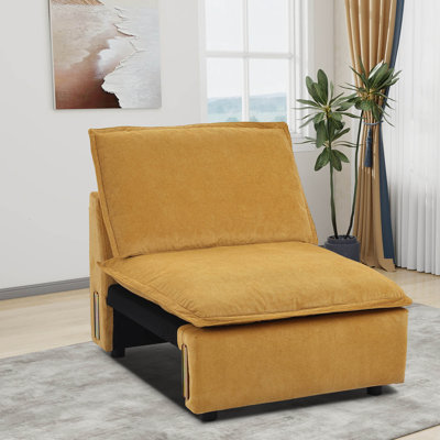 35" W Corduroy Modular Sofa Armless Chair Module In Yellow by Mercer41