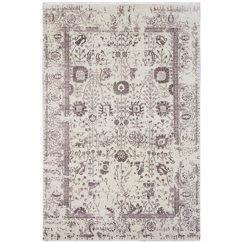 Tapis beige / brun de haute qualité noué à la main, Rectangle 6 pi x 9 pi